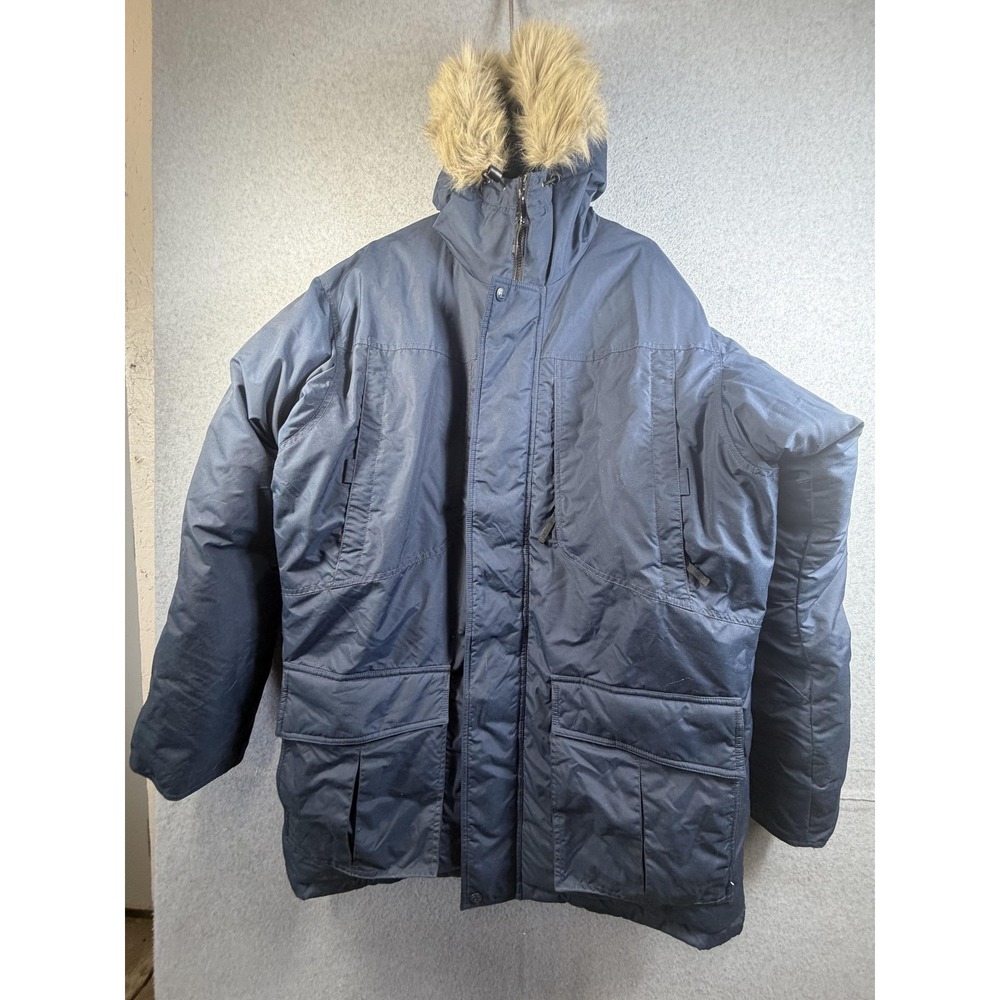 Vintage Columbia Jacket Mens LT Blue Down Parka Faux Fur Hood Ski Coat 2003